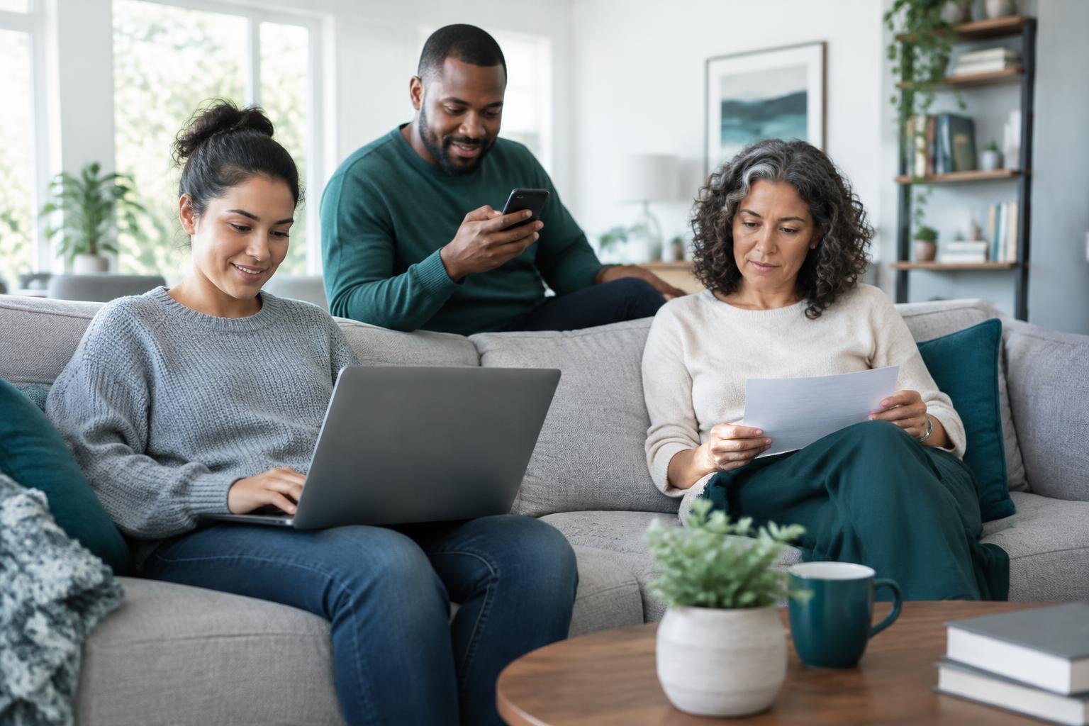 A household comparing wireless and internet choices at home